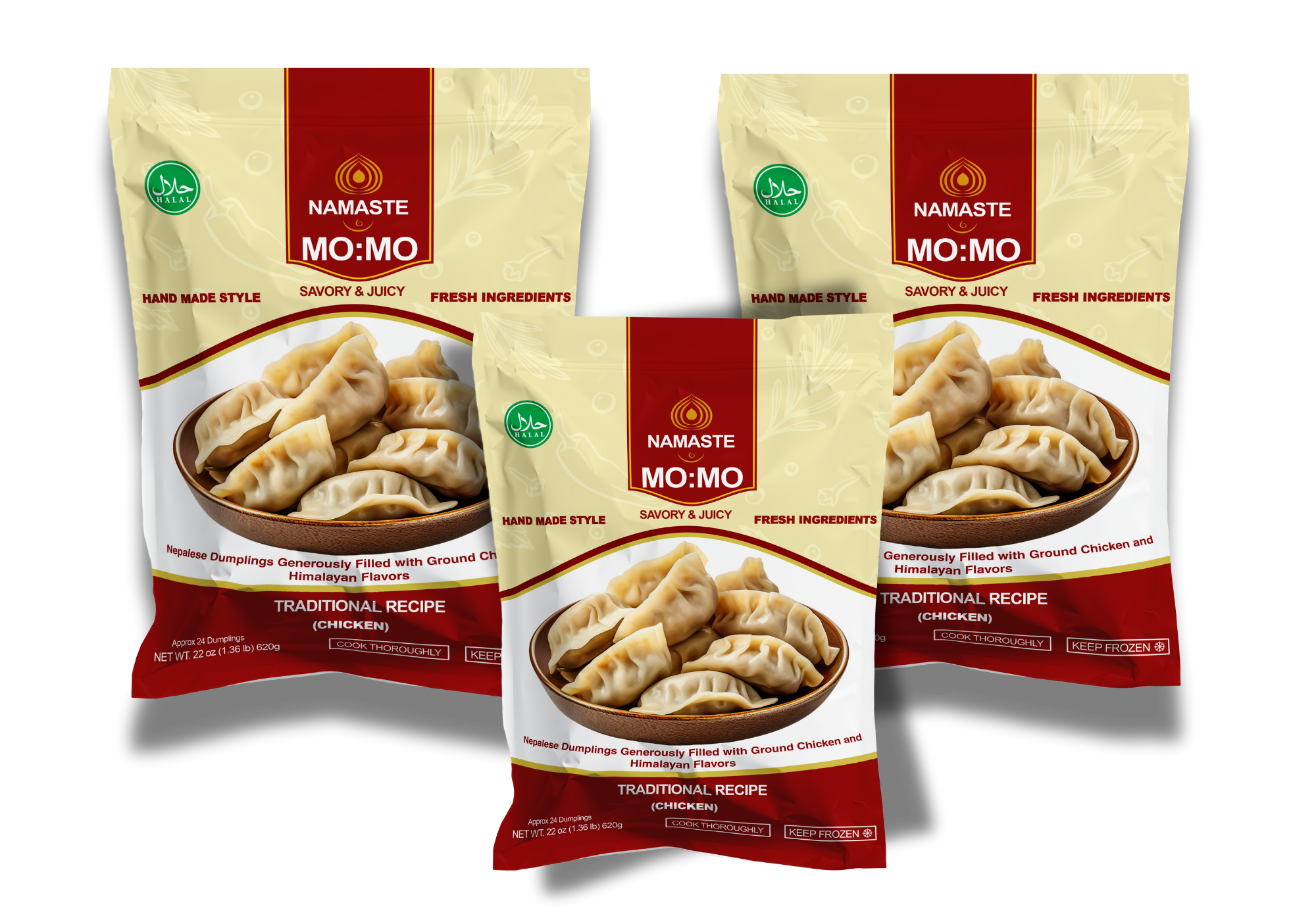 Chicken Dumplings Party Pack (MO:MO) - 3 Bags/72 pcs